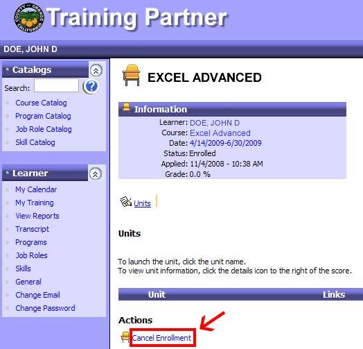 1) Upon logging into Training Partner, click on the date link of the class you