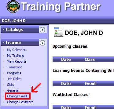 Add /Change Email Address Training Partner automatically sends class enrollment confirmations and other notifications via Email, provided you have entered your Email Address into Training Partner.