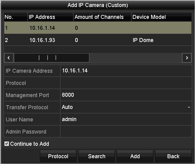 3. Select the detected IP camera and click the Add button to add it directly, and you can click the Search button to refresh the online IP camera list manually.