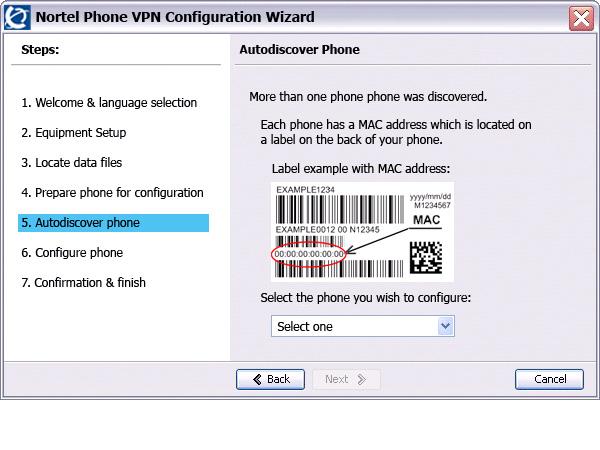 Virtual Private Network Figure 19: Autodiscover Phone (more than one phone was discovered) window a. Obtain the MAC address of the IP Phone for which you are configuring the VPN.