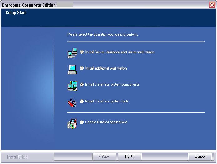 EntraPass WebStation Installation Manual 5. Select Install EntraPass system components option. Click Next. 6. Select SmartLink and click Next. 7.