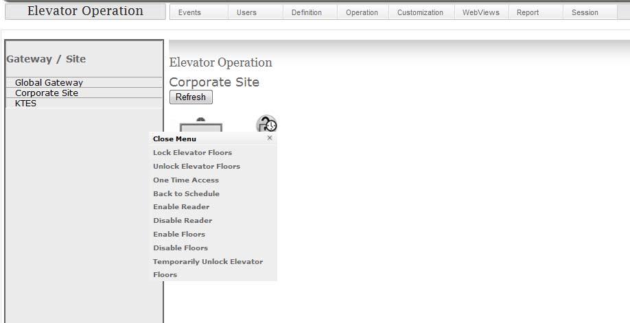 3. Click on the elevator and select the operation from the menu. Input Operation 1.