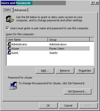 12. FIn the Users and Passwords window that appears, click OK. 5.