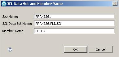 2. On the JCL Data Set and Member Name window, notice that the JCL Data Set Name is set