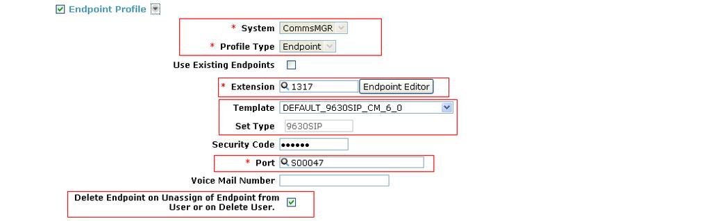 Fill in the Application Sequences as the Application Sequence added in Section 6.8. Fill in the Home Location as the Location added in Section 6.3 Move down and select Endpoint Profile.