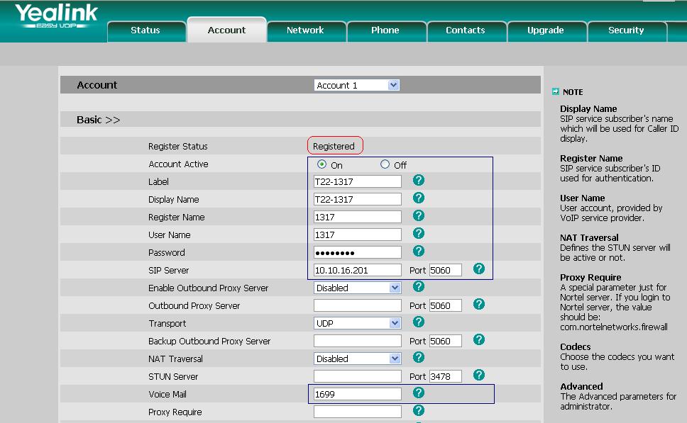 7.4.1. Enter the Account details Enter the account details as highlighted in blue in the image below to match the settings in the Session Manager added in Section 6.9.