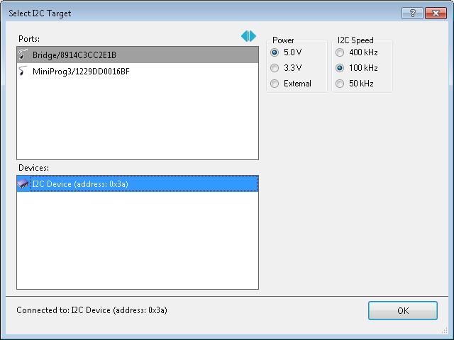 Basic EZ-Click Tasks 2.3 Select I2C Target Use the Select I 2 C Target dialog to select the appropriate Cypress device to use with your project.