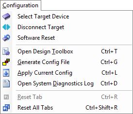 Menus and Toolbar 4.2 Configuration Menu The EZ-Click Configuration menu has the following commands: Select Target Device Opens the Select I2C Target dialog to select the appropriate Cypress device.