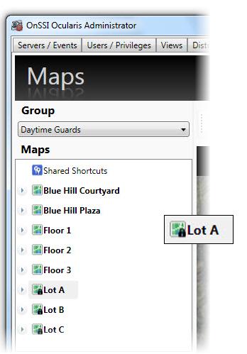 When you view a shared map from the user group s perspective, a padlock icon appears on the map name in the maps list, indicating that the map is a shared map and may not be edited from the user