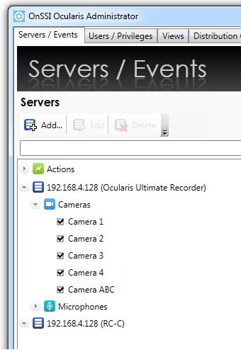 Ocularis Administrator User Manual Ocularis Administrator Servers List As Master Cores/recording servers are added to Ocularis, the resulting Servers list presents these as collapsible and expandable