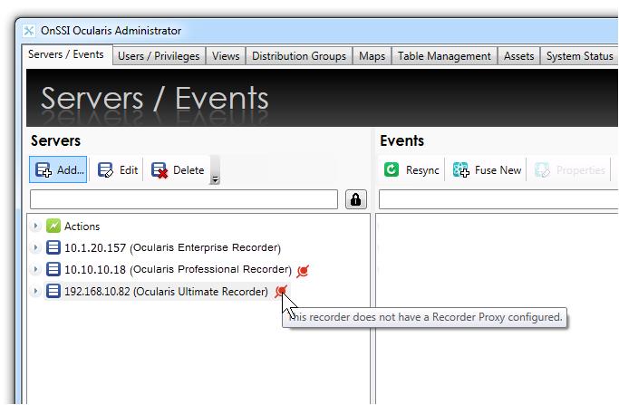 Ocularis Administrator Ocularis Administrator User Manual Missing a Recorder Proxy The Ocularis Recorder Proxy (formerly call the Event Proxy) is a required component for Ocularis to function