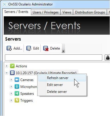 Ocularis Administrator User Manual Ocularis Administrator Updating Servers In the course of normal use, recording component properties change over time.