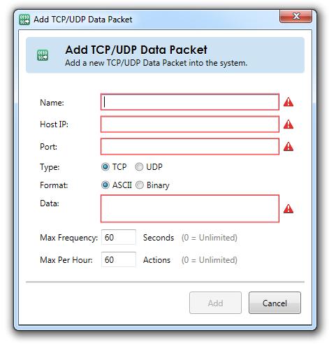 Ocularis Administrator Ocularis Administrator User Manual Send TCP/UDP Data Packet Used when Ocularis is integrated with certain 3 rd party systems, data packets can be sent from Ocularis when an