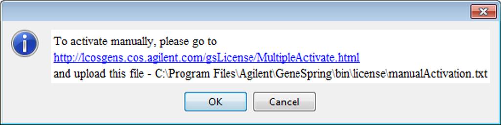 Managing Licenses Figure 17 Manual change license operation details message 3 On the GeneSpring License Request website, provide the OrderID for each of the modules for which you want to add or