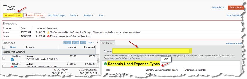 Adding an Out-of-Pocket Expense to an Expense Report To add an expense to a report: 1. With the report open, click New Expense.