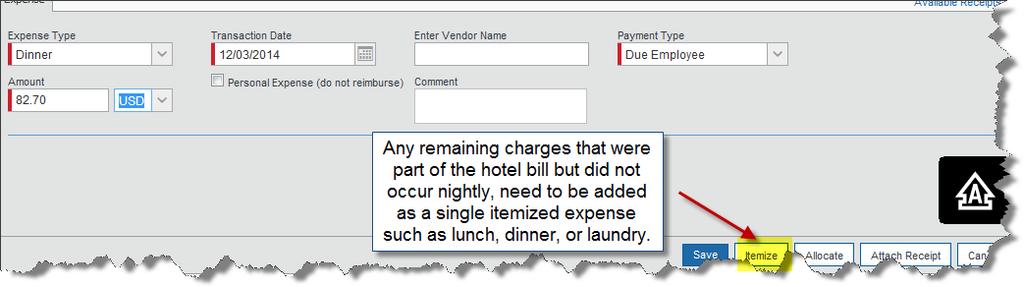 example, for incidentals or room service), the remaining amount is