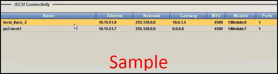 3. Click Define at the top of the window. The Define IP Interface iscsi window opens. 4. Enter the name, address, netmask, and default gateway in the appropriate fields. The default MTU is 4500.