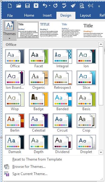 To change styles, click the Page Layout tab, Themes group. Themes are fonts and colors that are designed to complement each other. Themes are available in Excel, PowerPoint, Publisher and Word.