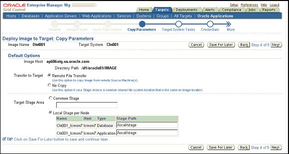 for "Transfer to Target" and specify "Common Stage" directory as the directory path of the image.