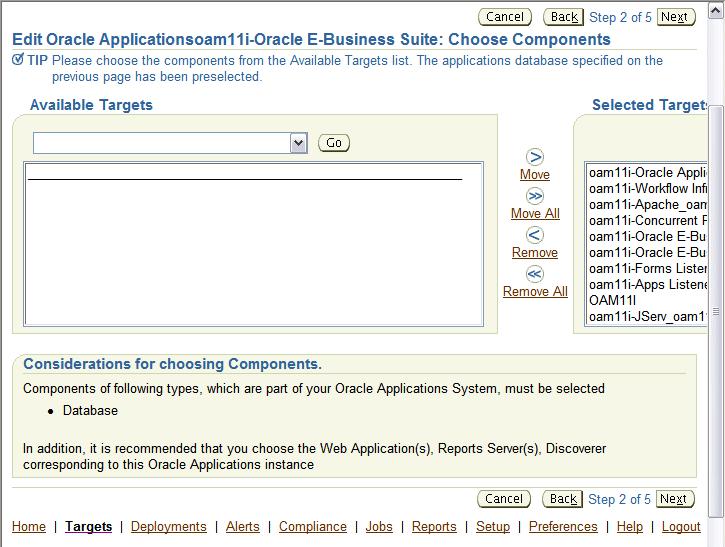 In this page, the registered Grid Control targets can be associated with the Oracle Applications system.