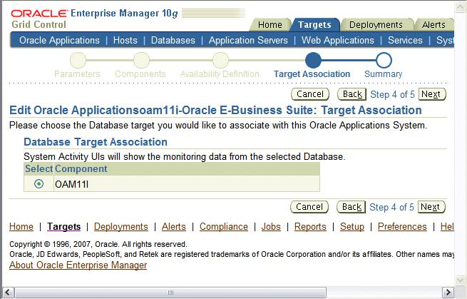If you have associated multiple databases with the Oracle Applications system, then this page prompts you to specify the primary database and the primary Web application for your system.