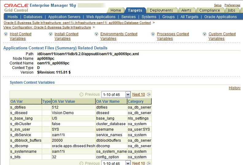 View Oracle Application Host Configuration The Oracle Application host configuration details can be accessed from the Administrative view.