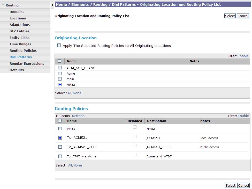 Step 6 - In the Originating Location and Routing Policy List page, click on