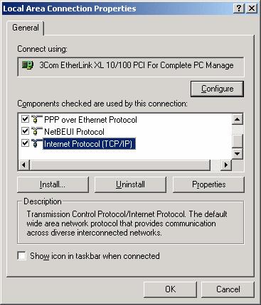 Eye III+ Video Recording Transmitter Installation Guide Page 61 IP Address Setup for Windows NT/2000/XP The follow procedures will set your Ethernet Card IP address manually for your local LAN