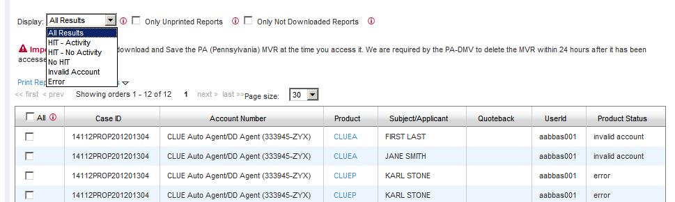 Print or Download Reports User has the option to select multiple reports by clicking on the checkbox next to the record and select Print or Download options.