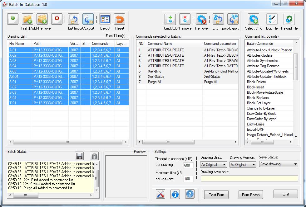 BatchInDatabase - Batch process for AutoCAD Introduction: The BatchInDatabase is a powerful and easy to use batch process tool for AutoCAD.