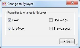 Change to ByLayer: Change all entities properties to Bylayer DGN-Frame ON/OFF: Changes DGN Frame options to user