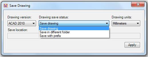 Save Drawing: Add different save version, units and save status options to individual drawing.