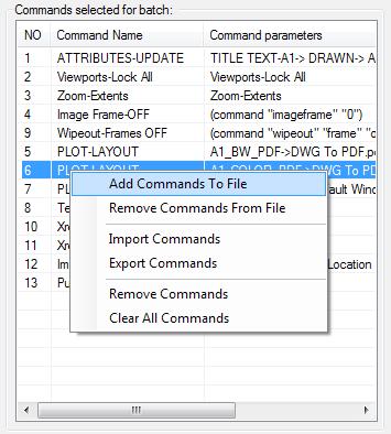 Add Commands to file: Each command will be assigned a command numbers in the command list view and the command numbers is linked to drawings.