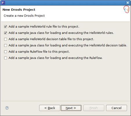 Chapter 2. Creating a New Dro... Figure 2.2. Selecting Drools Project Elements Next page asks you to specify a Drools runtime.