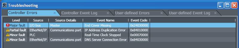 2 Troubleshooting Methods Checking Current s and the Event Logs with the Sysmac Studio Checking Current s with the Sysmac Studio You can click the Controller s Tab in the Troubleshooting Window to