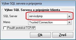 názov vášho SQL servera a vyberte spôsob prihlásenia.