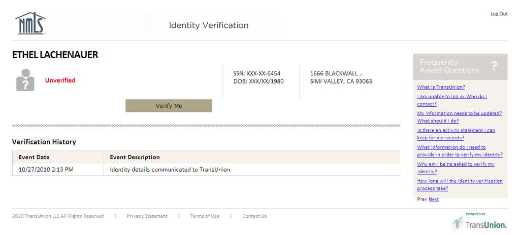 Select Verify Me to proceed to the verification questions.