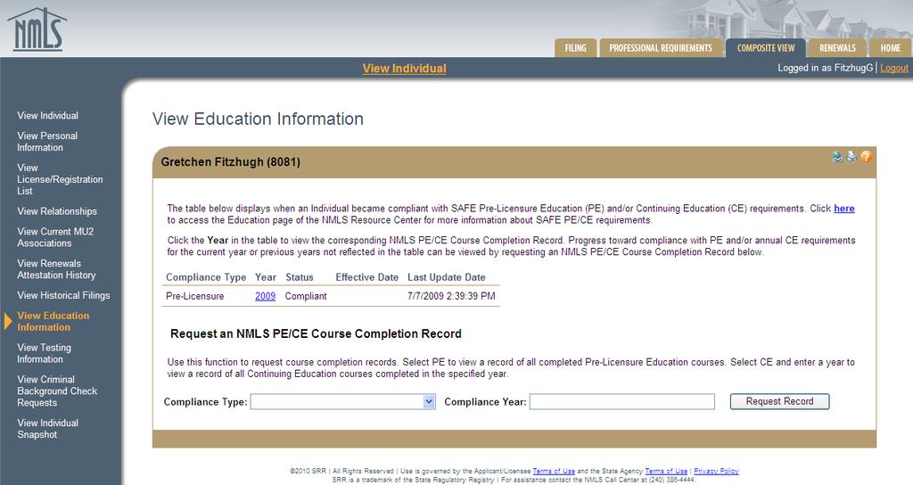 Select View Education Information from the left hand