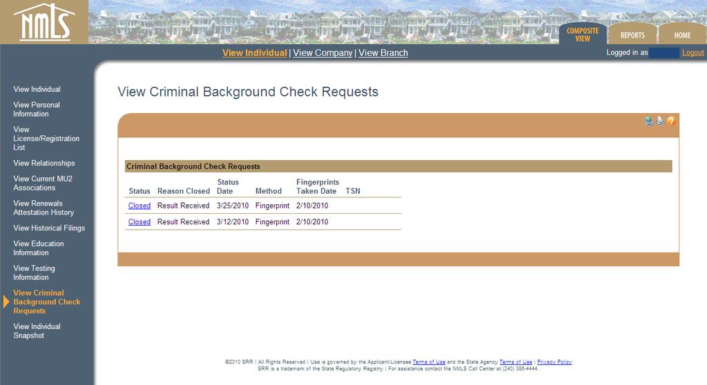 Select View Criminal Background Check Requests from the left hand