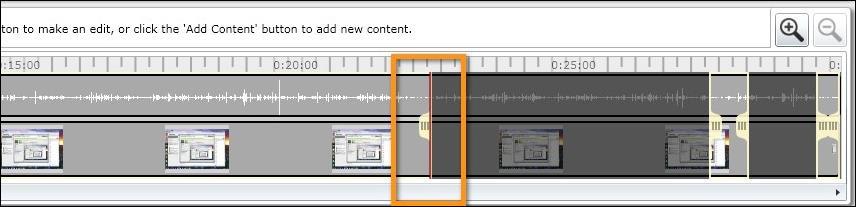 9. Click once at the beginning of the darker gray area where you paused your recording to move the red play bar. 10. Press the Magnifier button 2-3 times to zoom in on the tracks. 11.