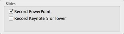 6. Select Record PowerPoint and unselect Record Keynote 5 or lower. 7. Find the Screen Capture area.