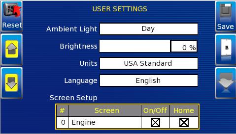 The Screen Setup screen also provides the user the ability to turn the screens ON or OFF by pressing the Enable/Disable soft key.