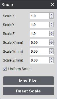 Adjusting Model Size Scale and length of selected model on screen can be adjusted. Size of scale can be controlled in direction of 3 axes. Size of length can be controlled in direction of 3 axes.