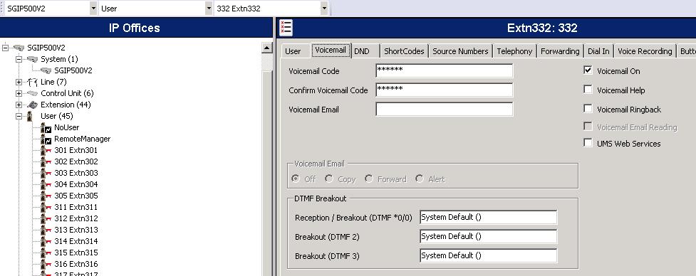 5.3. Configure Analog Extension for Voicemail In the Manager window, go to the Configuration Tree and expand User.
