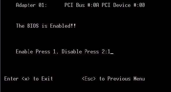 Figure 24: Enable BIOS Enter [Esc] to return to the previous menu.