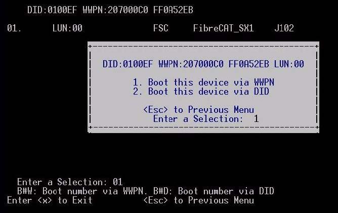 Type 1 to select Boot this Device via WWPN (Figure 36).