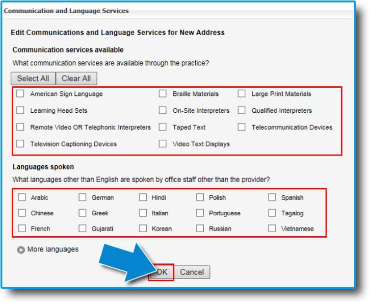 Communication and language services Select Edit to answer questions related to available