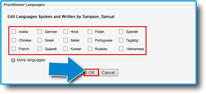 Check the box next to each language spoken and