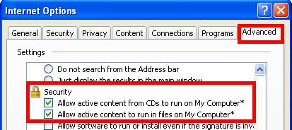 4. Select Allow active content to run in files on My Computer (see below). (You can also select Allow active content from CDs to run on My Computer if you re planning on creating CDs of your lessons.