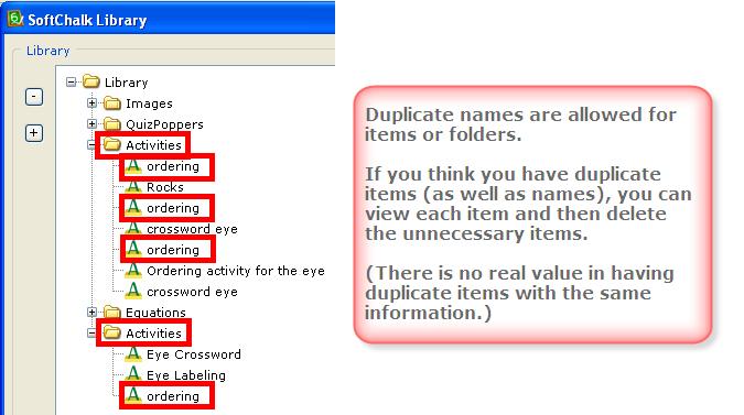 Import a Library Item or Folder IMPORTANT: If you import an item or folder and there is another item or folder with the same name in the same folder, the original item or folder is NOT replaced.